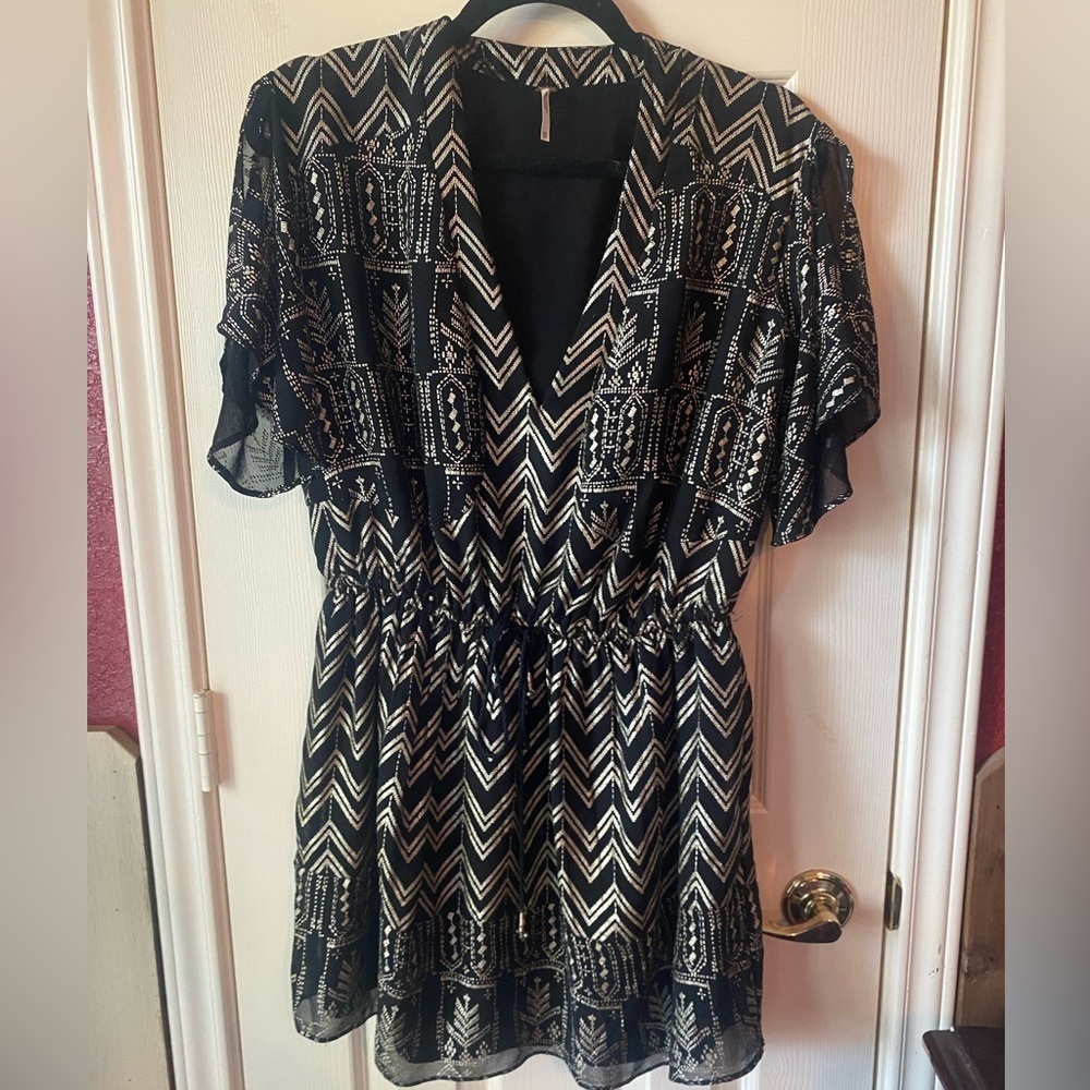Free people love your chaos black combo metallic drop waist dress size XS